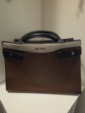 Nine West Brown, Cream & Black Structured Leather Handbag